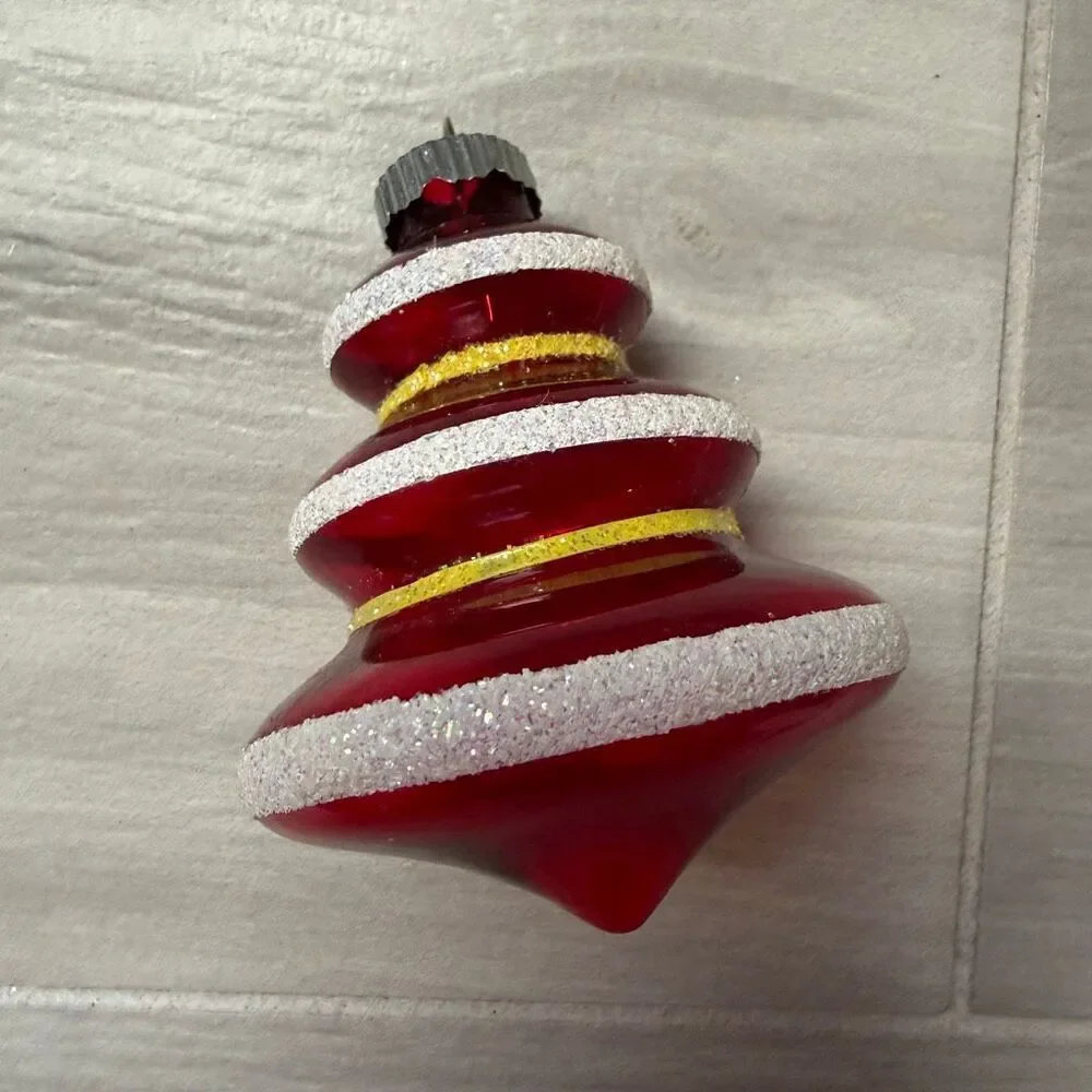 Vintage Christopher Radko Shiny Brite Red Tree Glitter Christmas Ornament